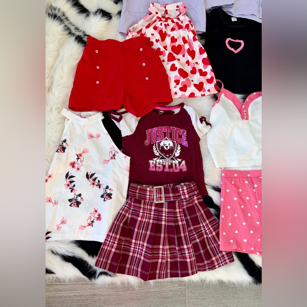 Justice Girls Mixed Pink, Red, Black & White Summer Tops and Skirts Set - Picture 2 of 5